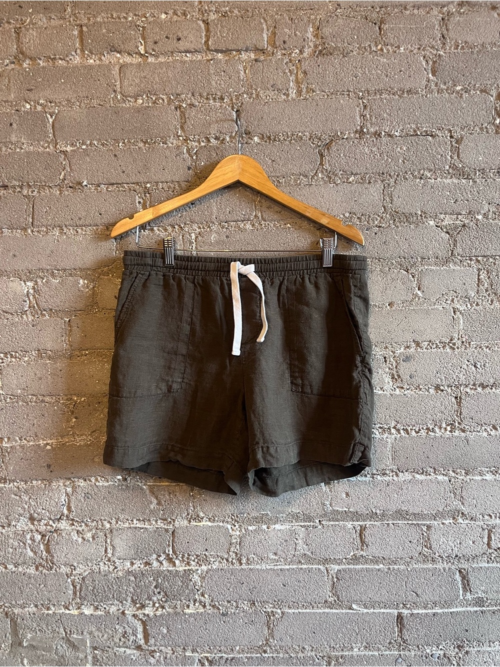 Roots Olive Drawstring High-Waist Shorts with White Tie